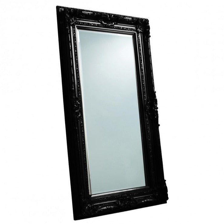 Sleek Grandeur Leaner Wooden Mirror Black 185cms