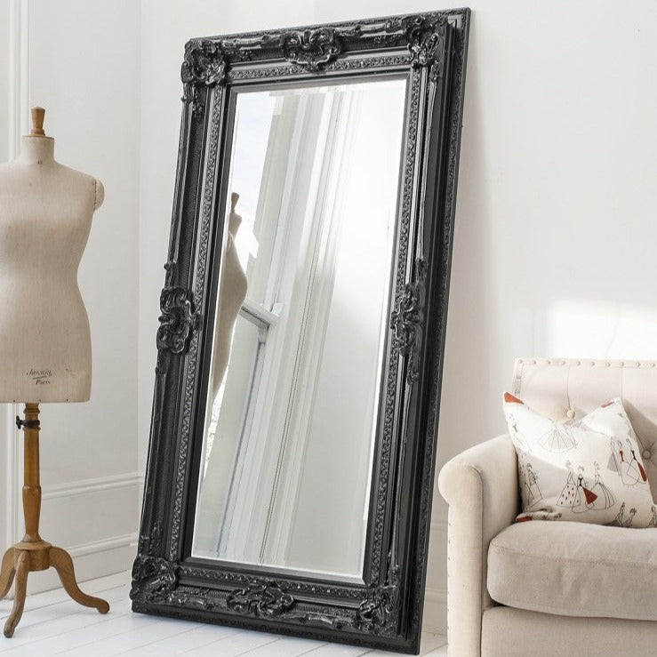 Sleek Grandeur Leaner Wooden Mirror Black 185cms