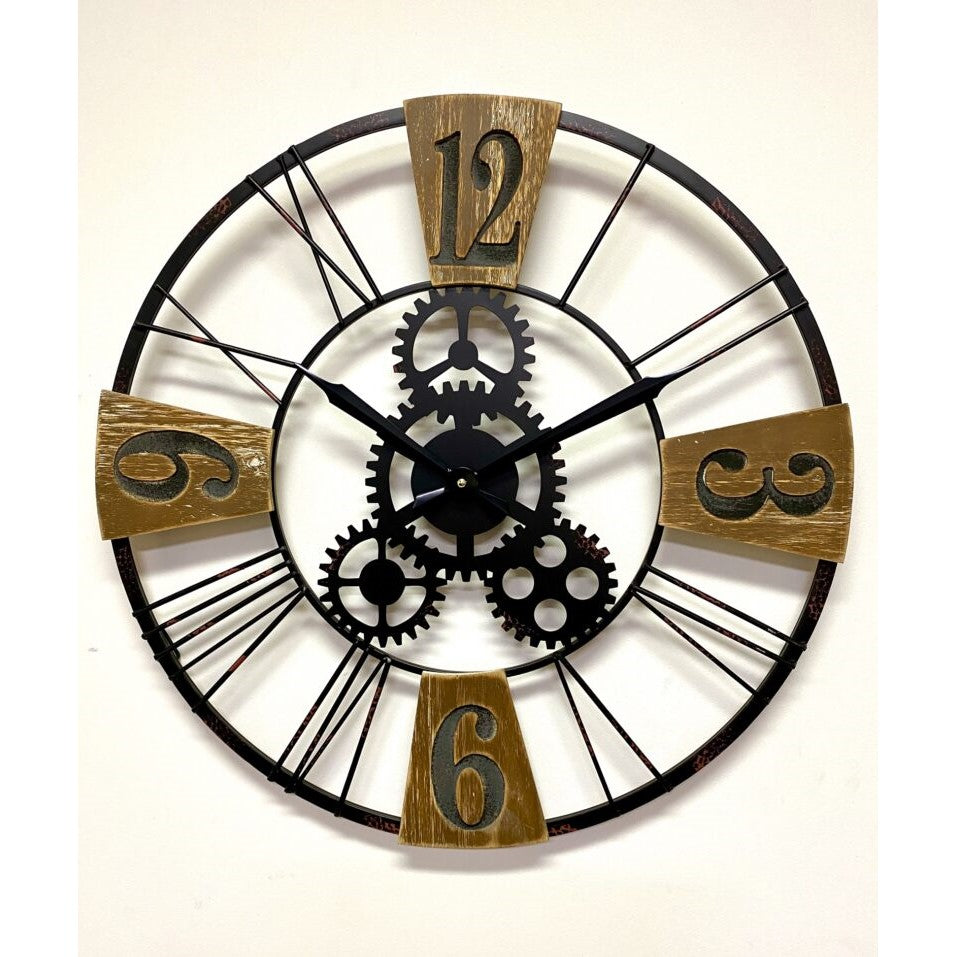 Unique Wooden & Metal Wall Clock 60cms