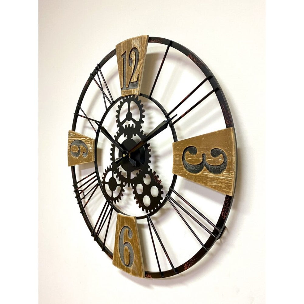 Unique Wooden & Metal Wall Clock 60cms