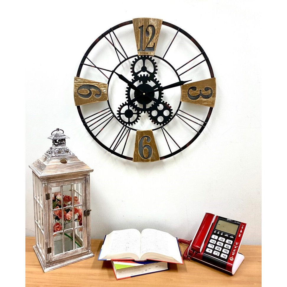 Unique Wooden & Metal Wall Clock 60cms