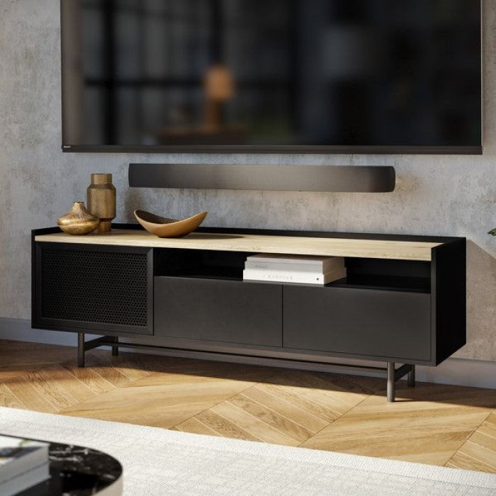 Black and Natural Engineered Wood Urban Style TV Unit