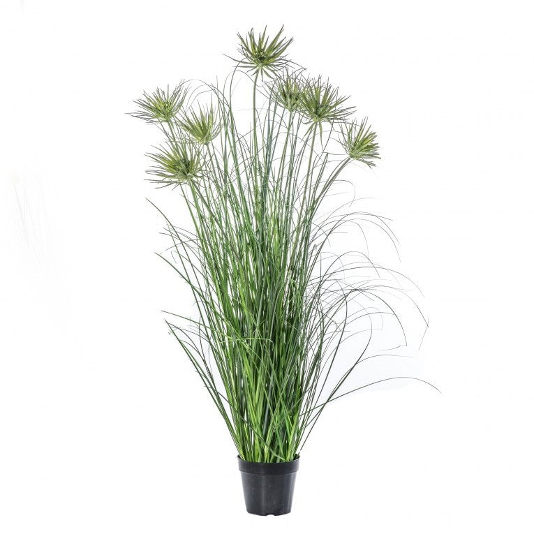 Artificial Potted Grass Adorned with 7 Lovely Flowers