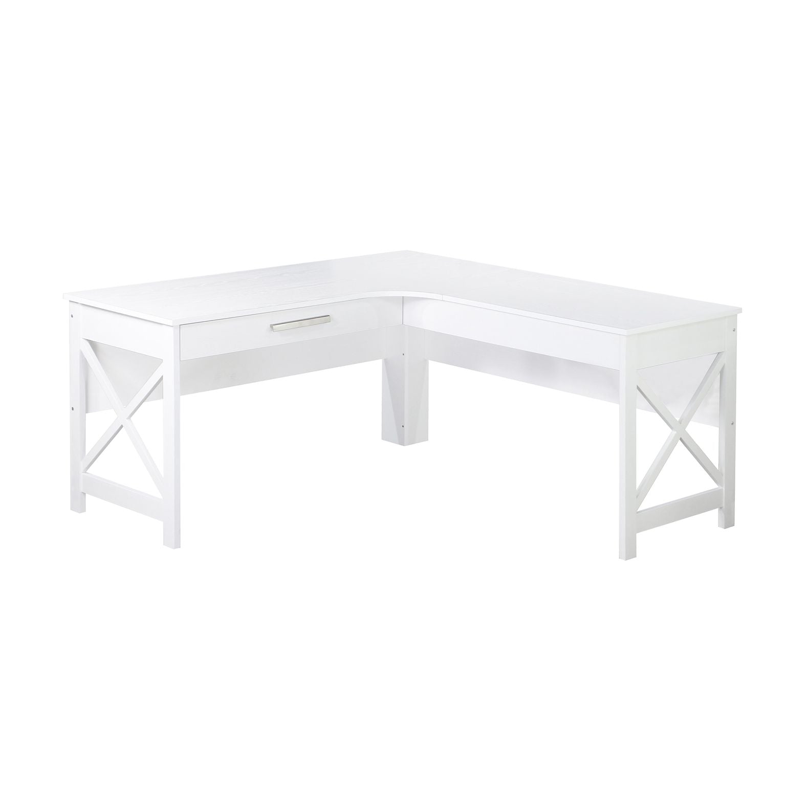 Distressed White L-Desk for Cozy Workspaces