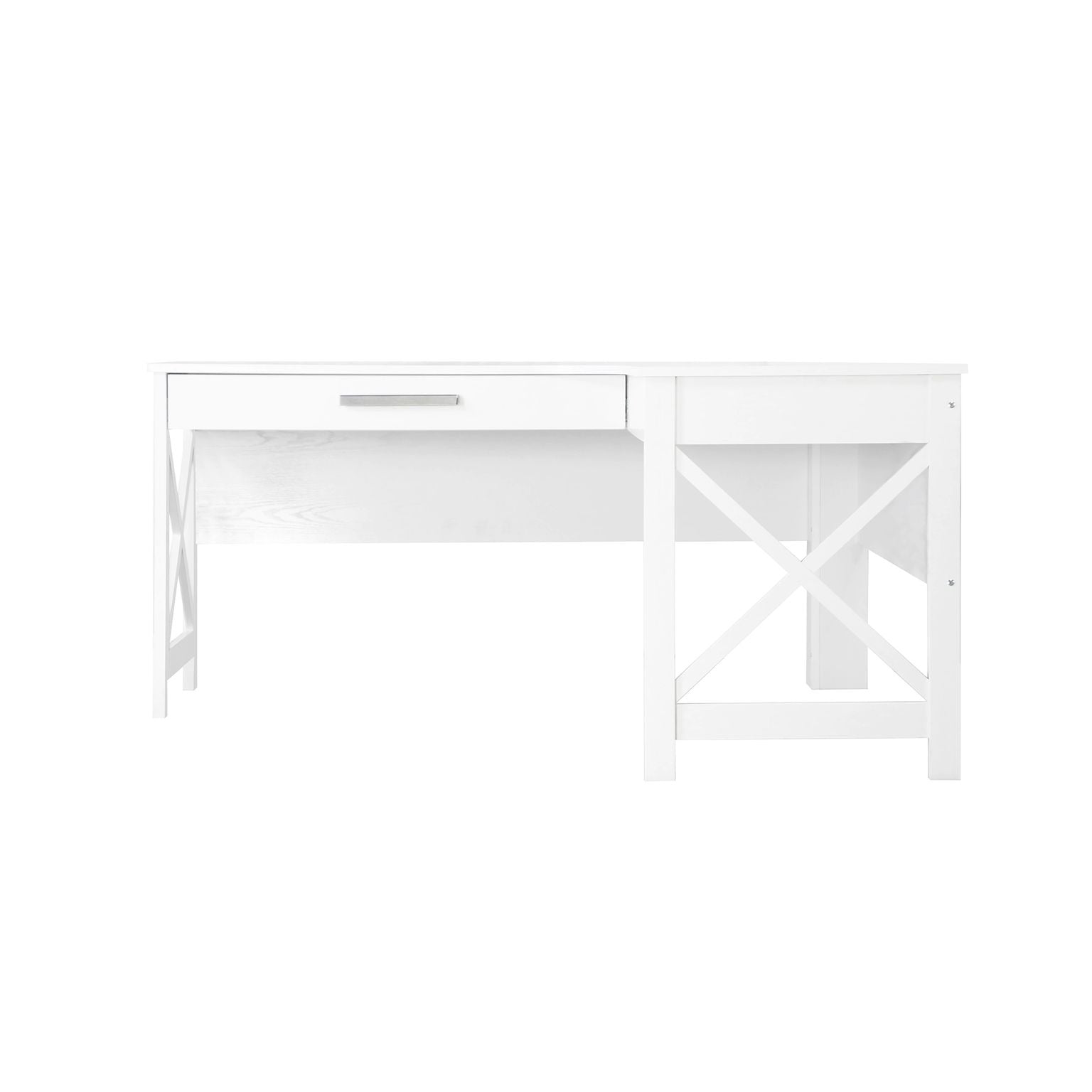 Distressed White L-Desk for Cozy Workspaces