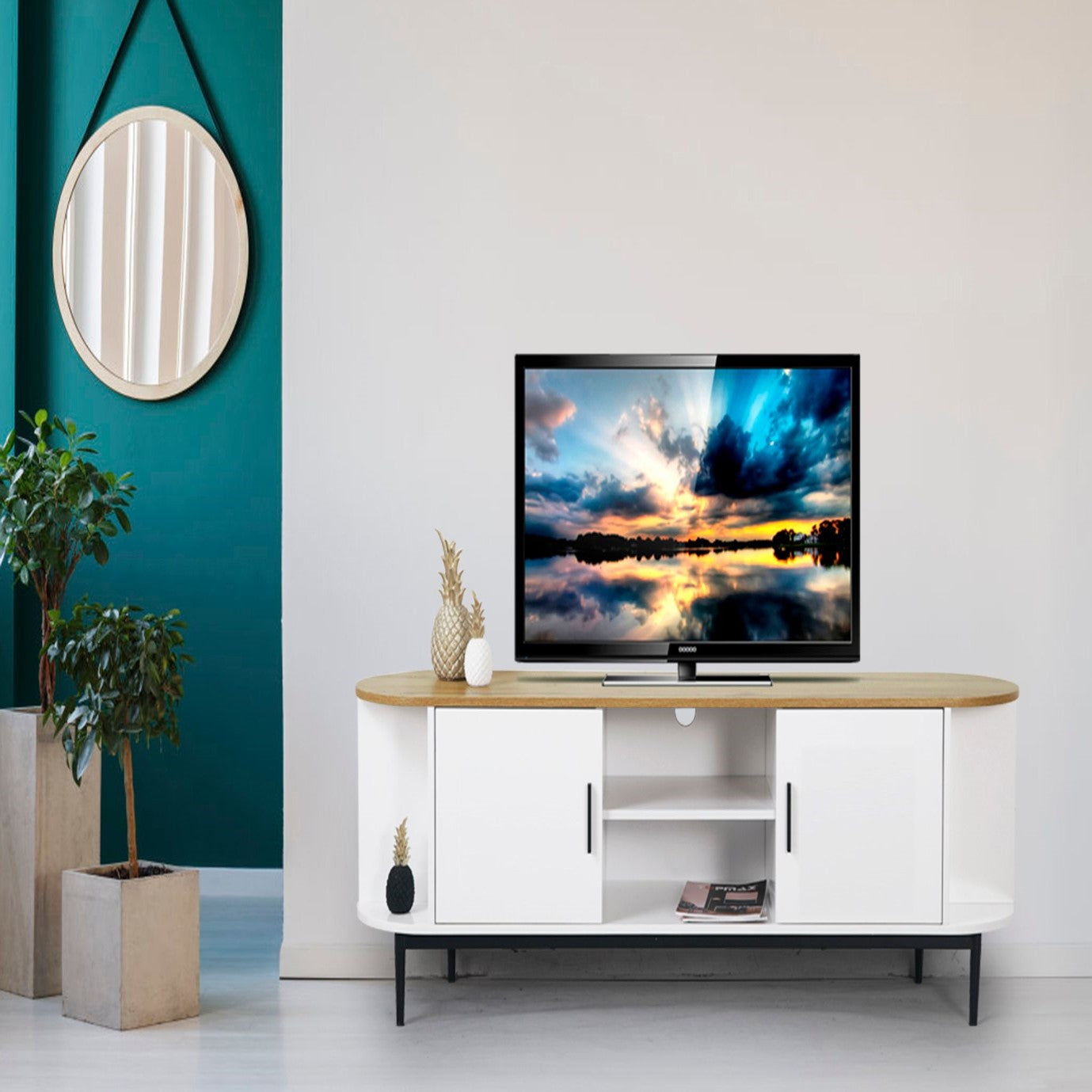 White & Natural Cozy Feel Entertainment Unit