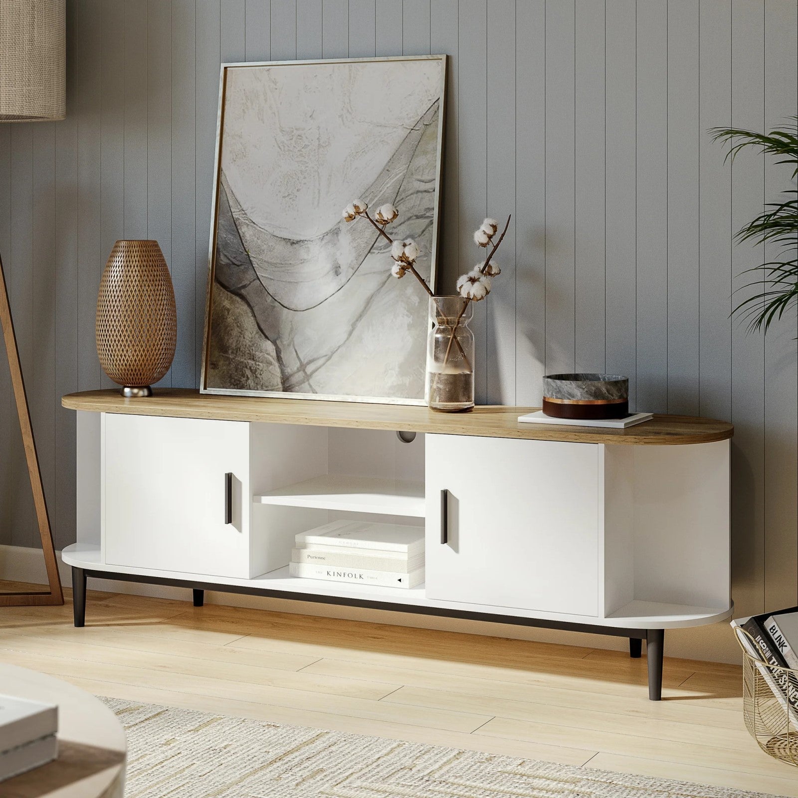 White & Natural Cozy Feel Entertainment Unit