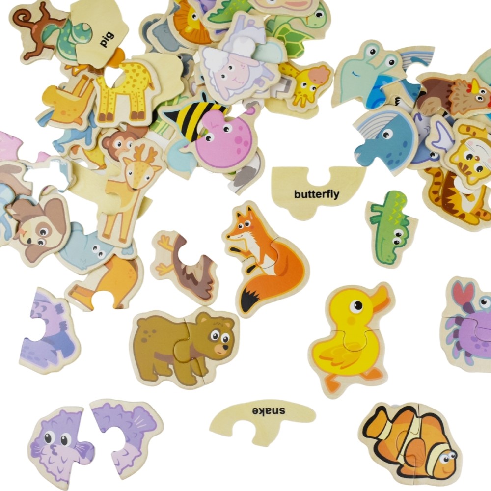 66Pcs Wooden Animal Puzzle Matching Game