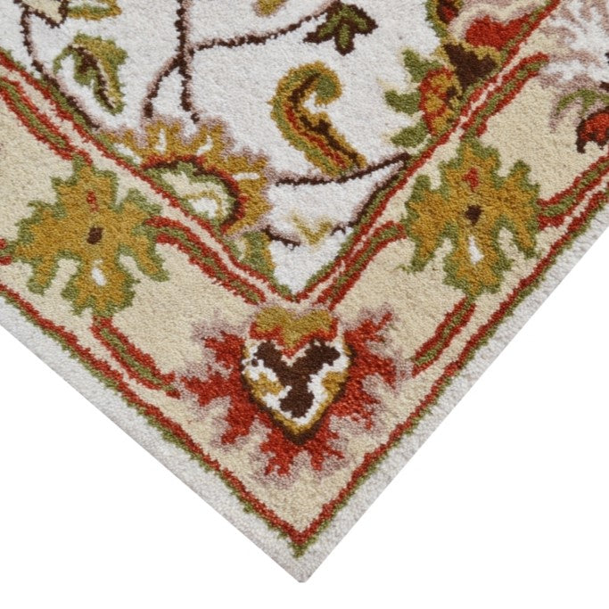 Handmade Ivory & Cream Floral Leaves Wool Rug (Available in 4 Sizes)
