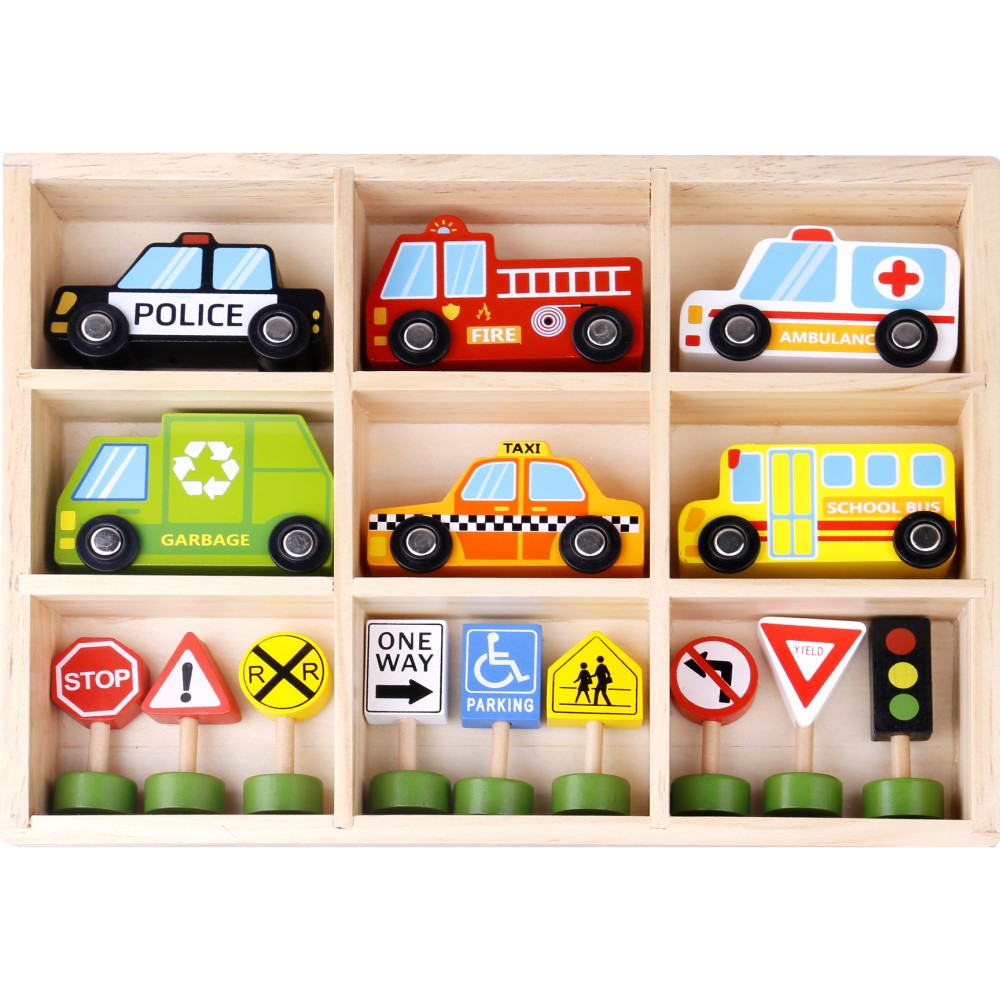 Kids Transportation Playset With Vehicles & Street Signs