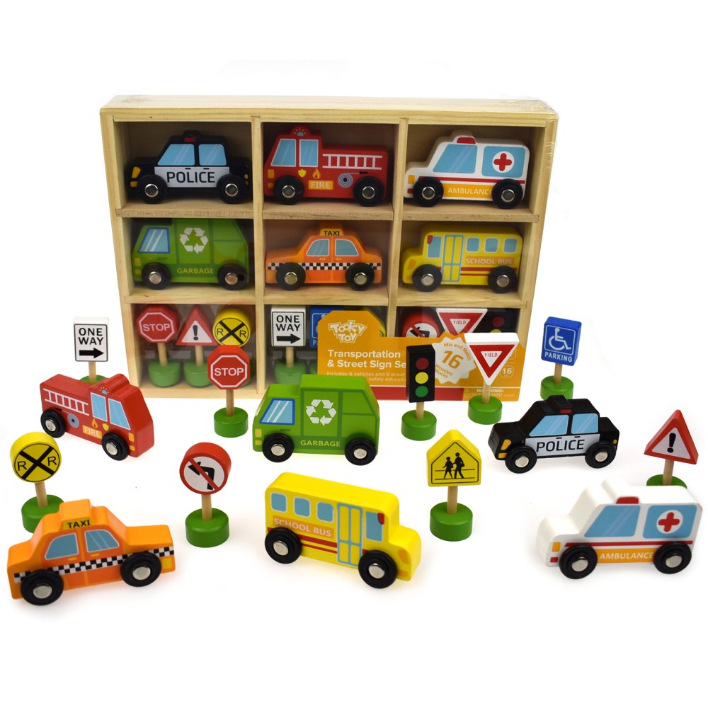 Kids Transportation Playset With Vehicles & Street Signs