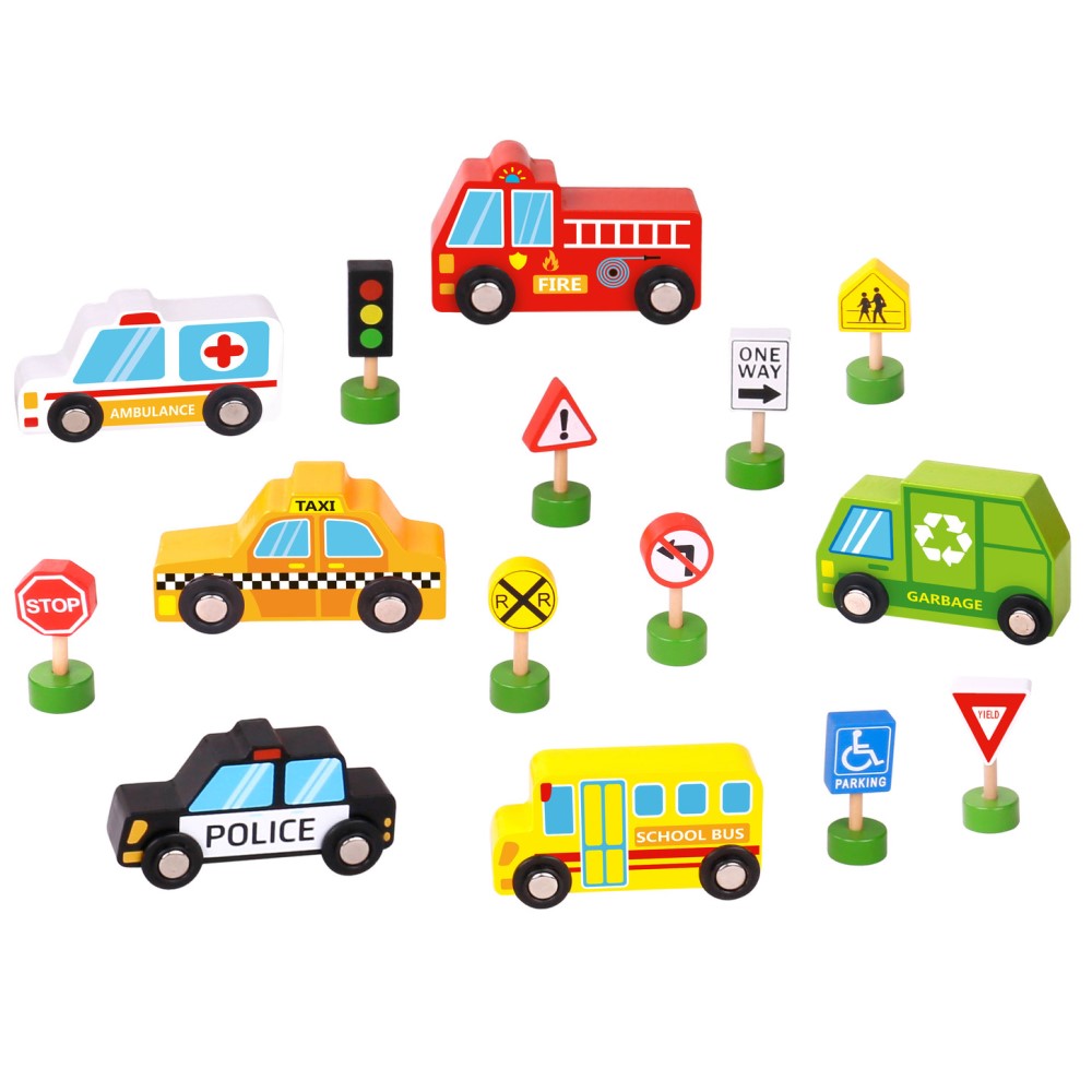 Kids Transportation Playset With Vehicles & Street Signs
