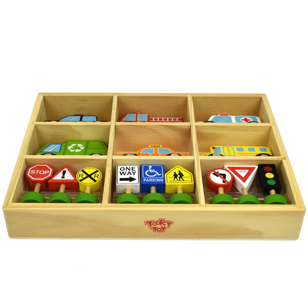 Kids Transportation Playset With Vehicles & Street Signs
