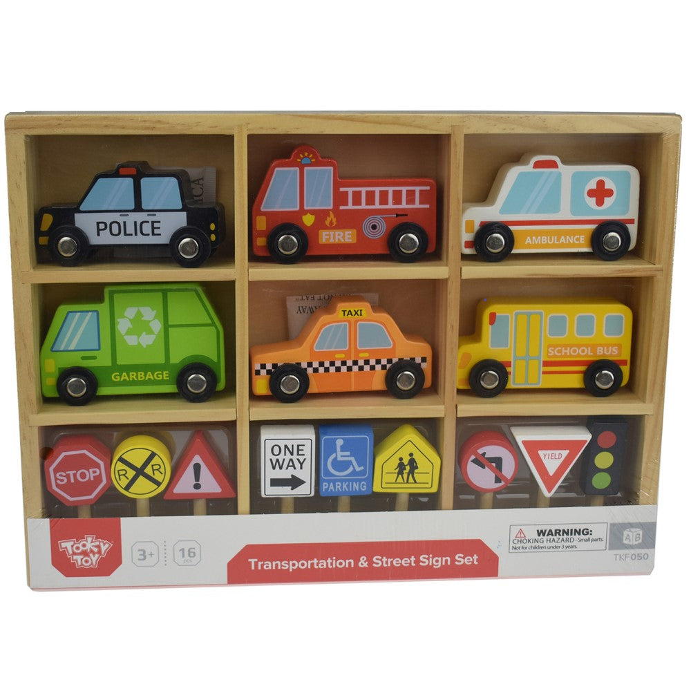 Kids Transportation Playset With Vehicles & Street Signs