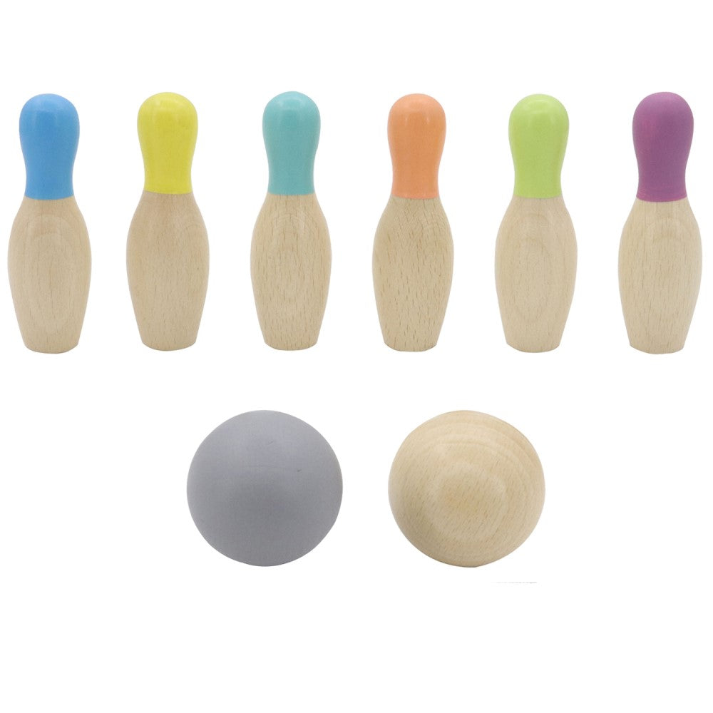 Kids Wooden Bowling Set Coloured Top