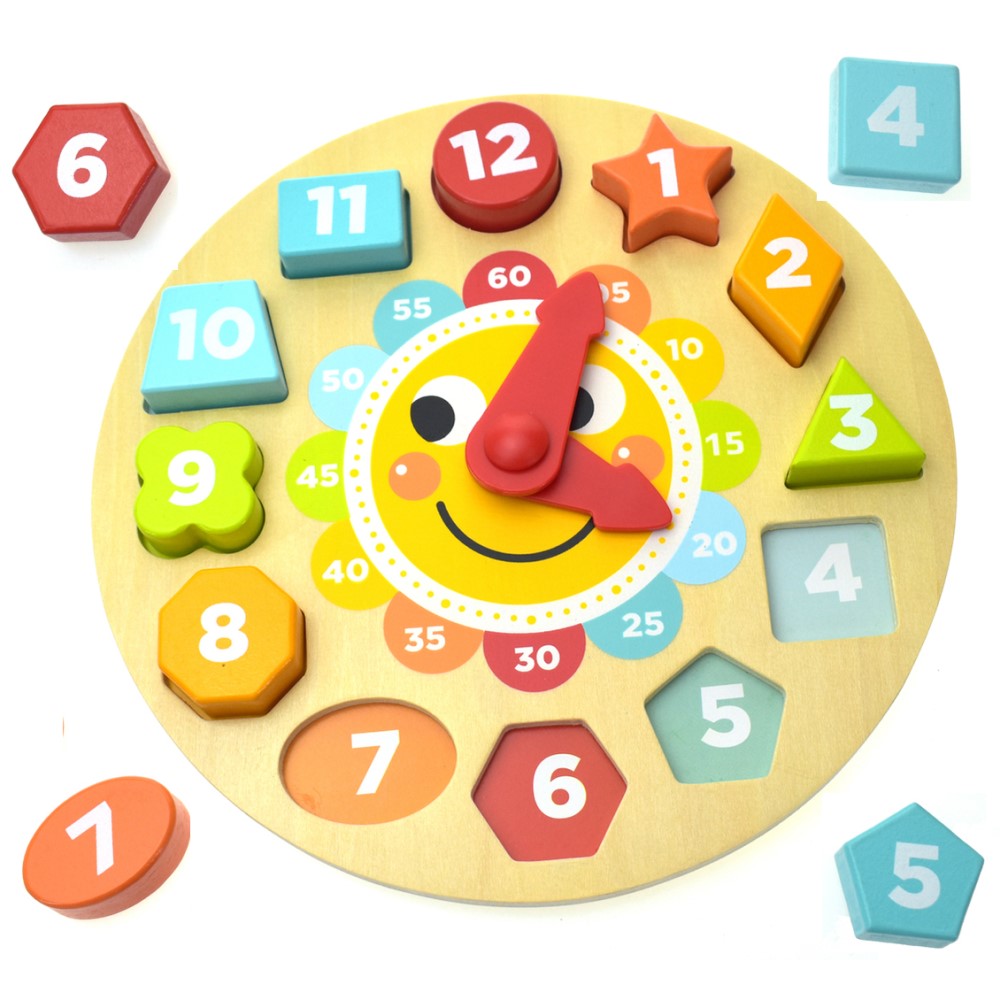 Kids Wooden Clock Shape Sorter Puzzle
