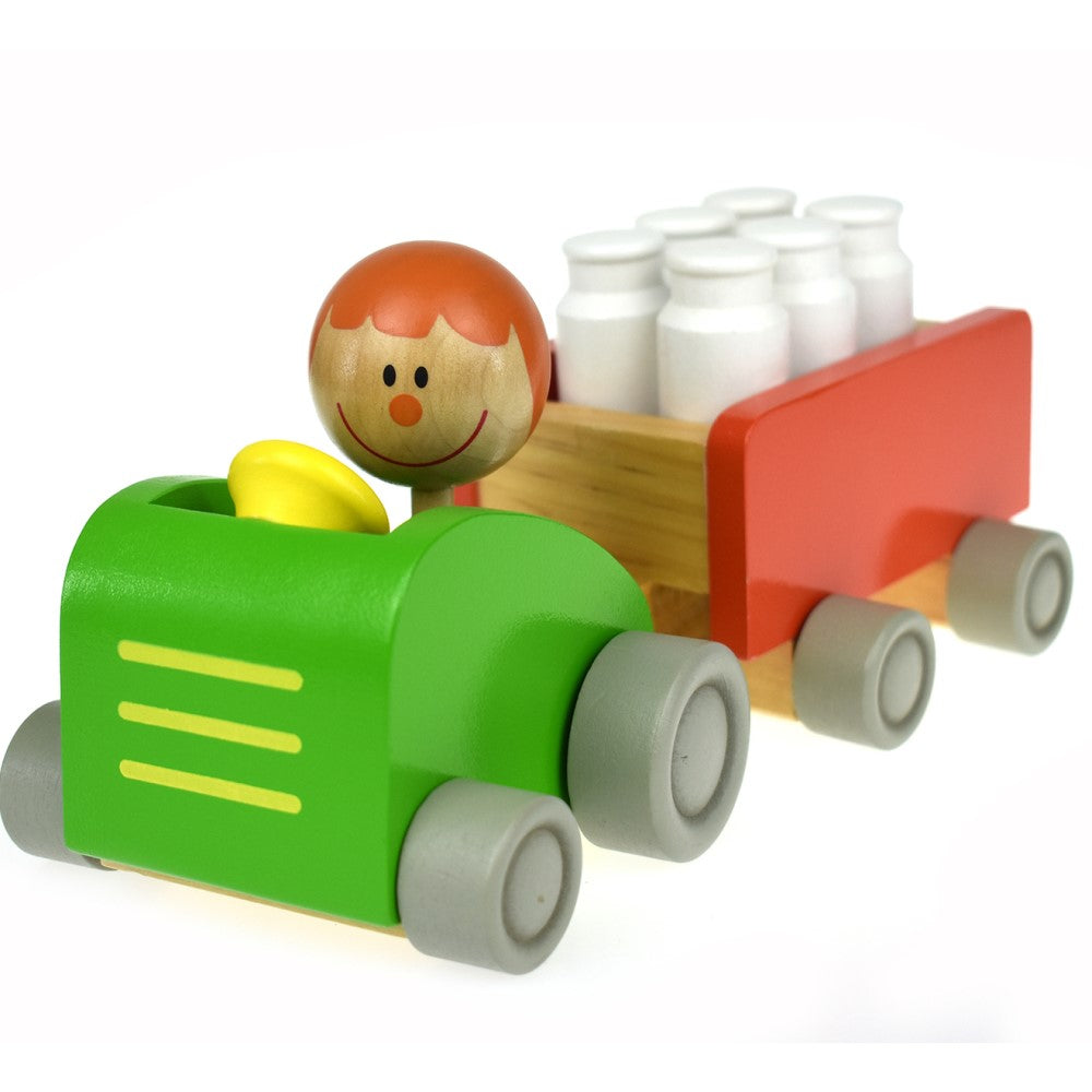 Toddlers Wooden Milk Bottle Bowling Set in Tractor N Pull Toy