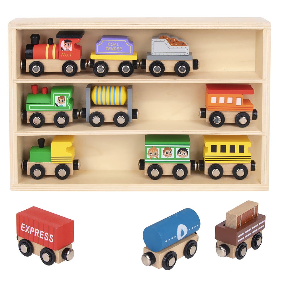 Magnetic Wooden Train & Carriages Playset Dark