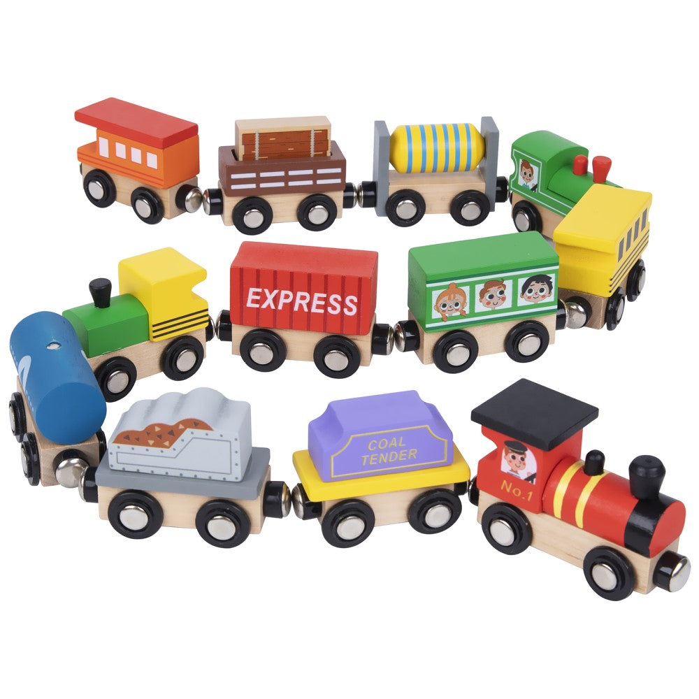 Magnetic Wooden Train & Carriages Playset Dark