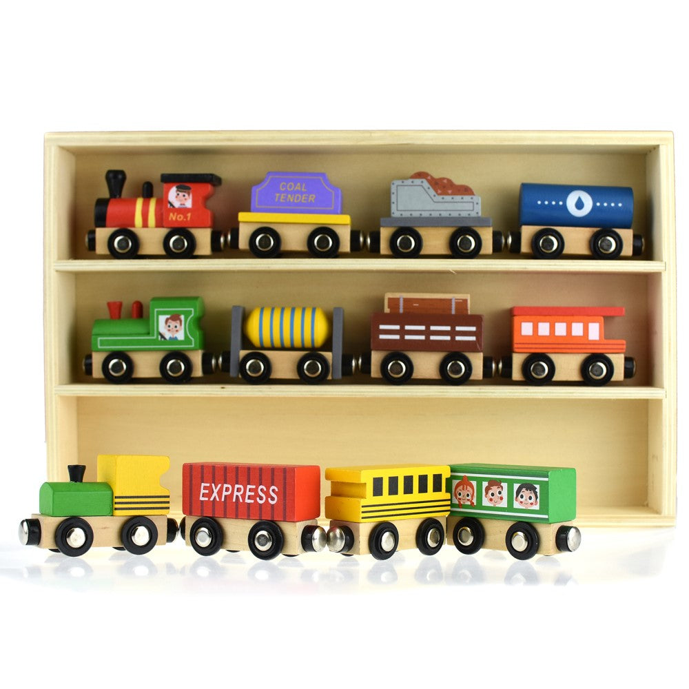 Magnetic Wooden Train & Carriages Playset Dark