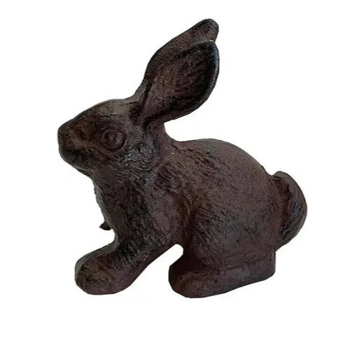 Starring Rabbit Cast Iron Statue Door Stopper - Antique Rust