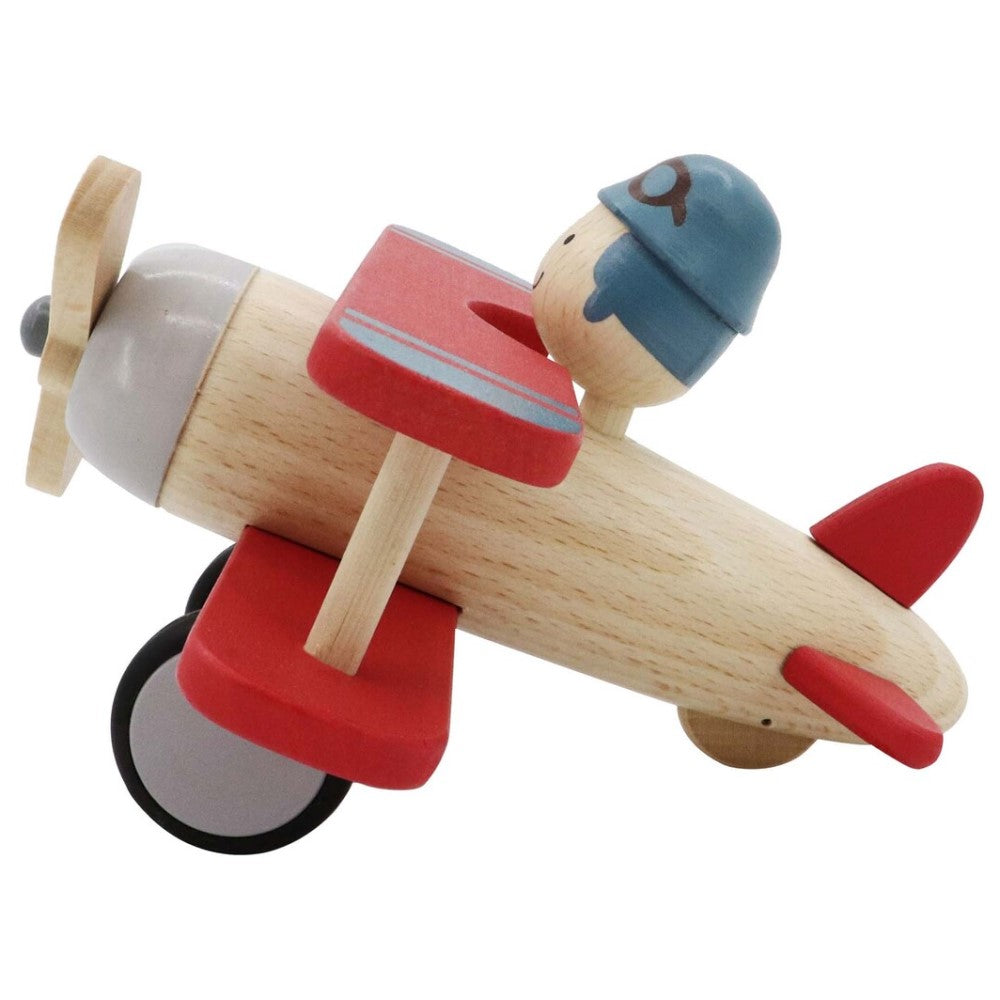 Toddlers Wooden Biplane Toy - Red