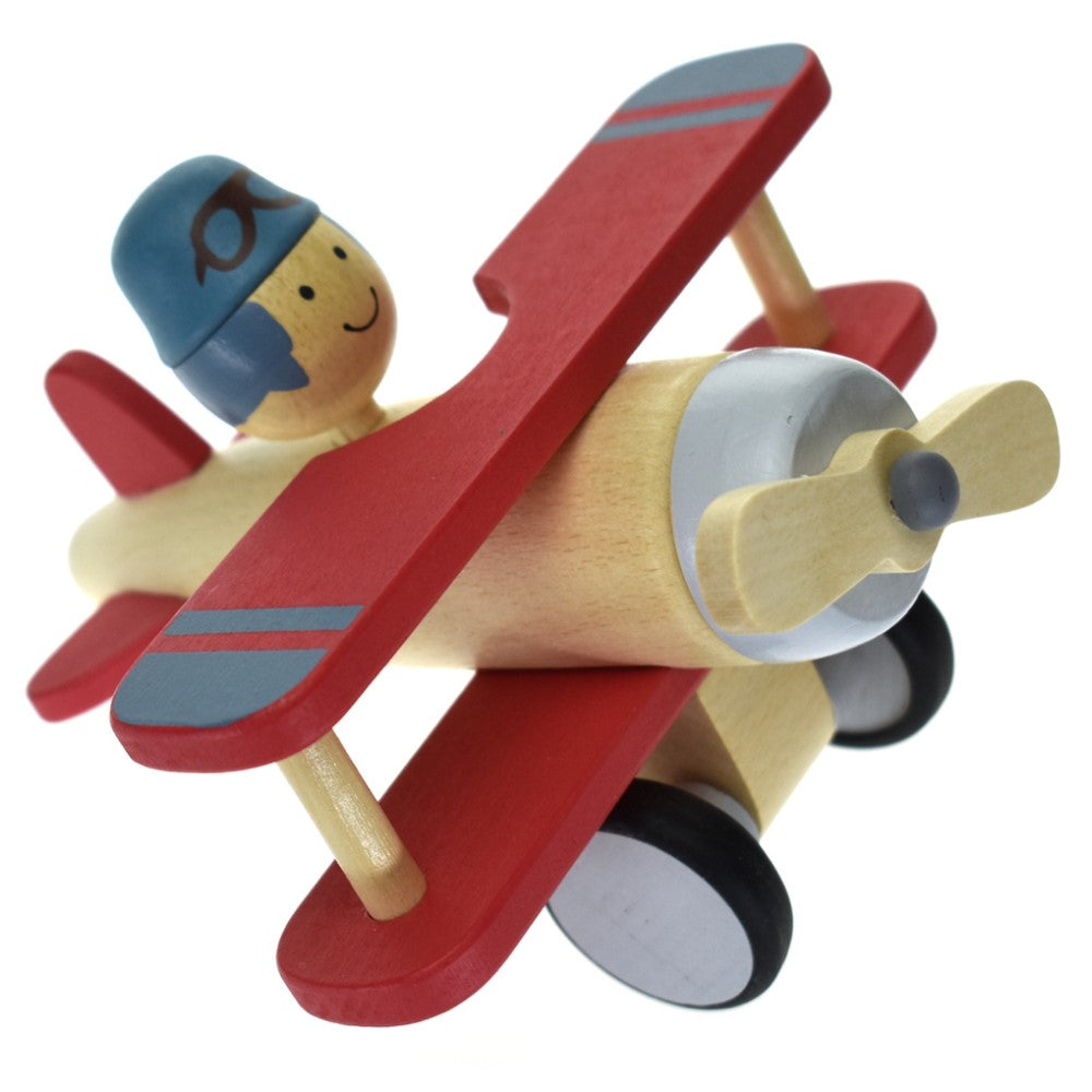 Toddlers Wooden Biplane Toy - Red
