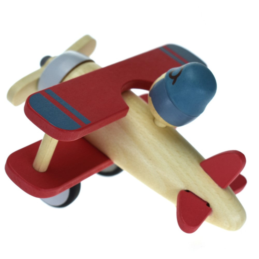 Toddlers Wooden Biplane Toy - Red