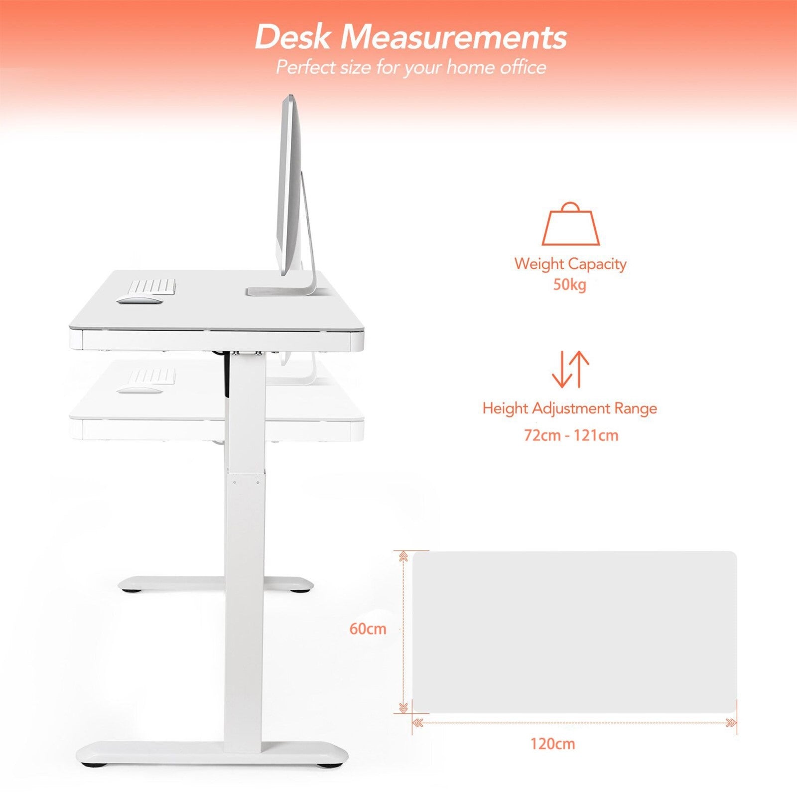 1.2m Sit and Stand Motorised Desk for Comfort - White