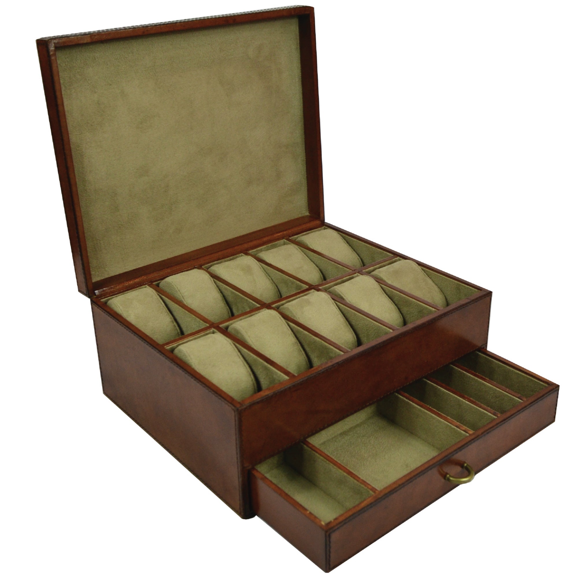 Luxe 10 Watches Leather Holder & Jewelry Drawer (3 Colors to Choose)