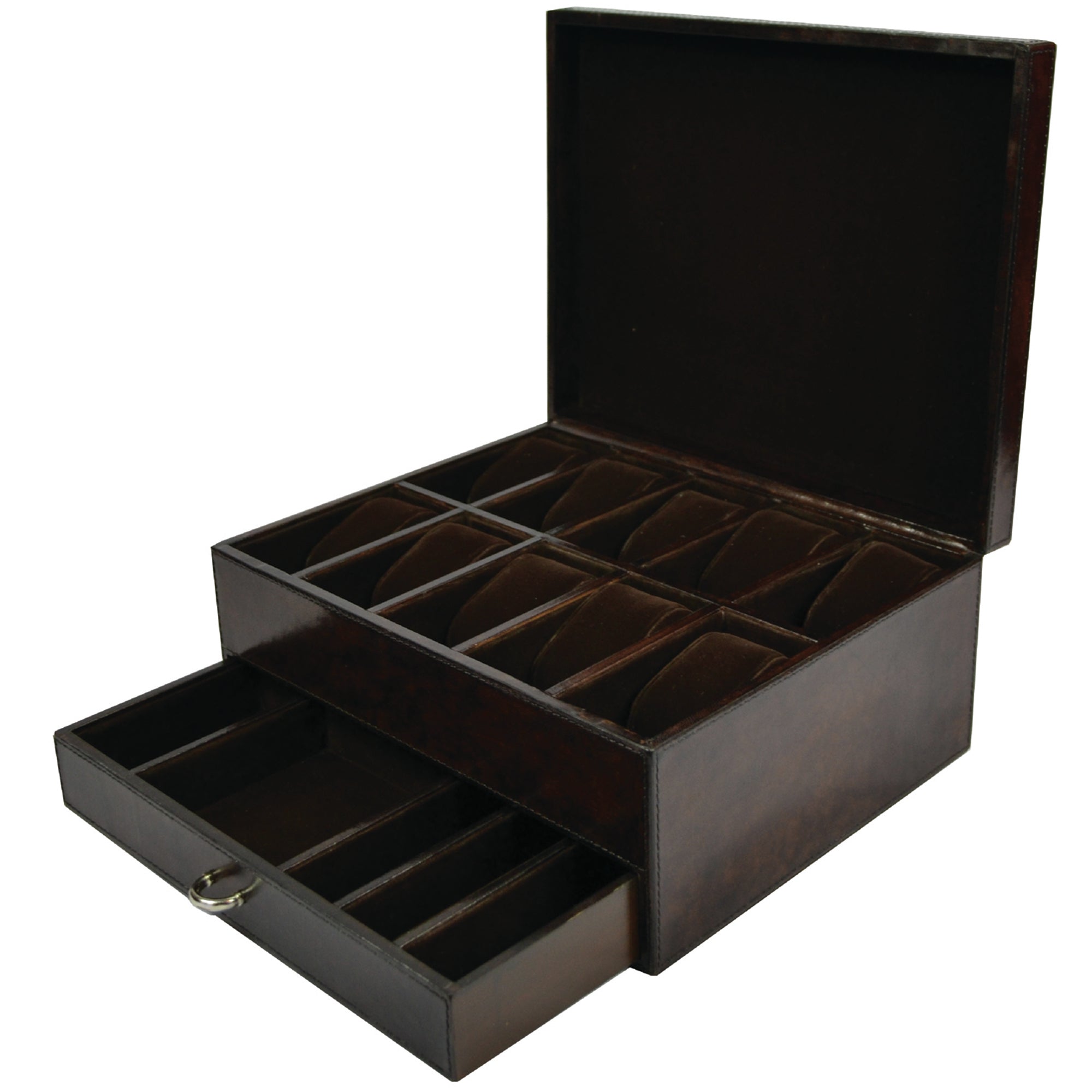 Luxe 10 Watches Leather Holder & Jewelry Drawer (3 Colors to Choose)