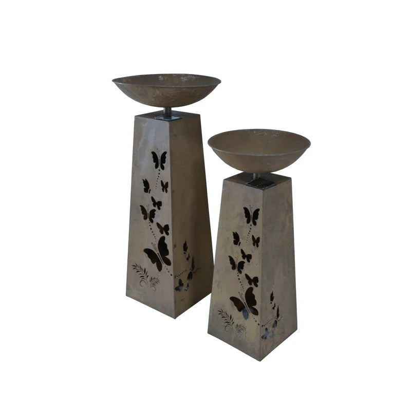 Set of 2 Nested Butterfly Pillar Planters with Solar LED Lights