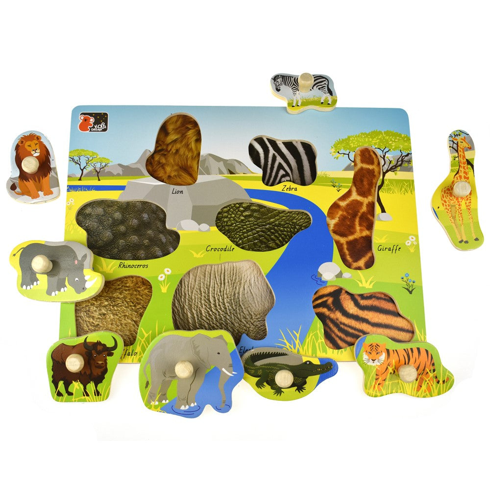 2 IN 1 Wild Animals Peg Puzzle & Shape Sorter