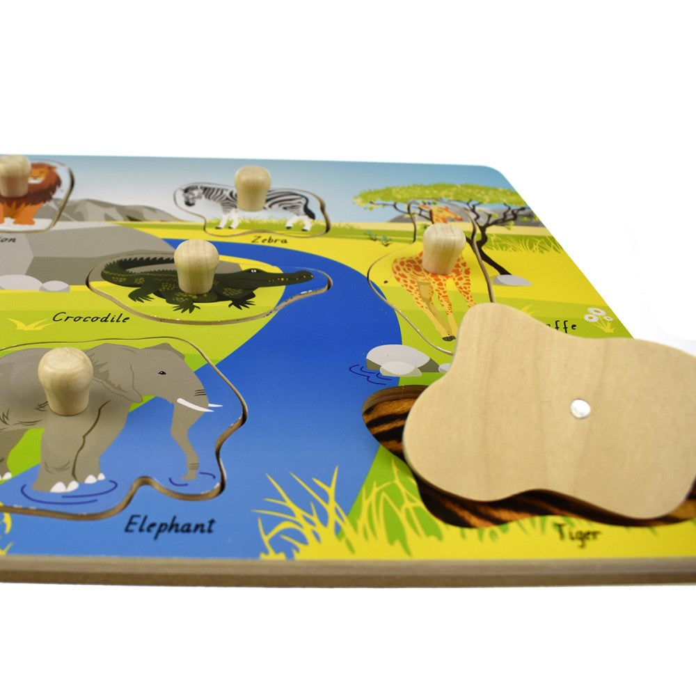 2 IN 1 Wild Animals Peg Puzzle & Shape Sorter
