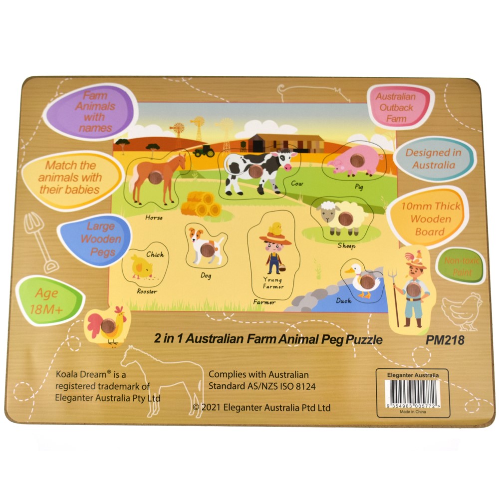 2 IN 1 Australian Farm Peg Puzzle & Shape Sorter