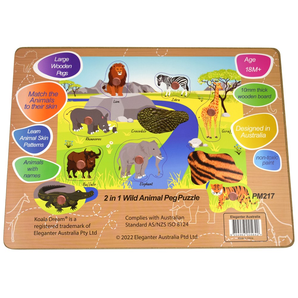 2 IN 1 Wild Animals Peg Puzzle & Shape Sorter