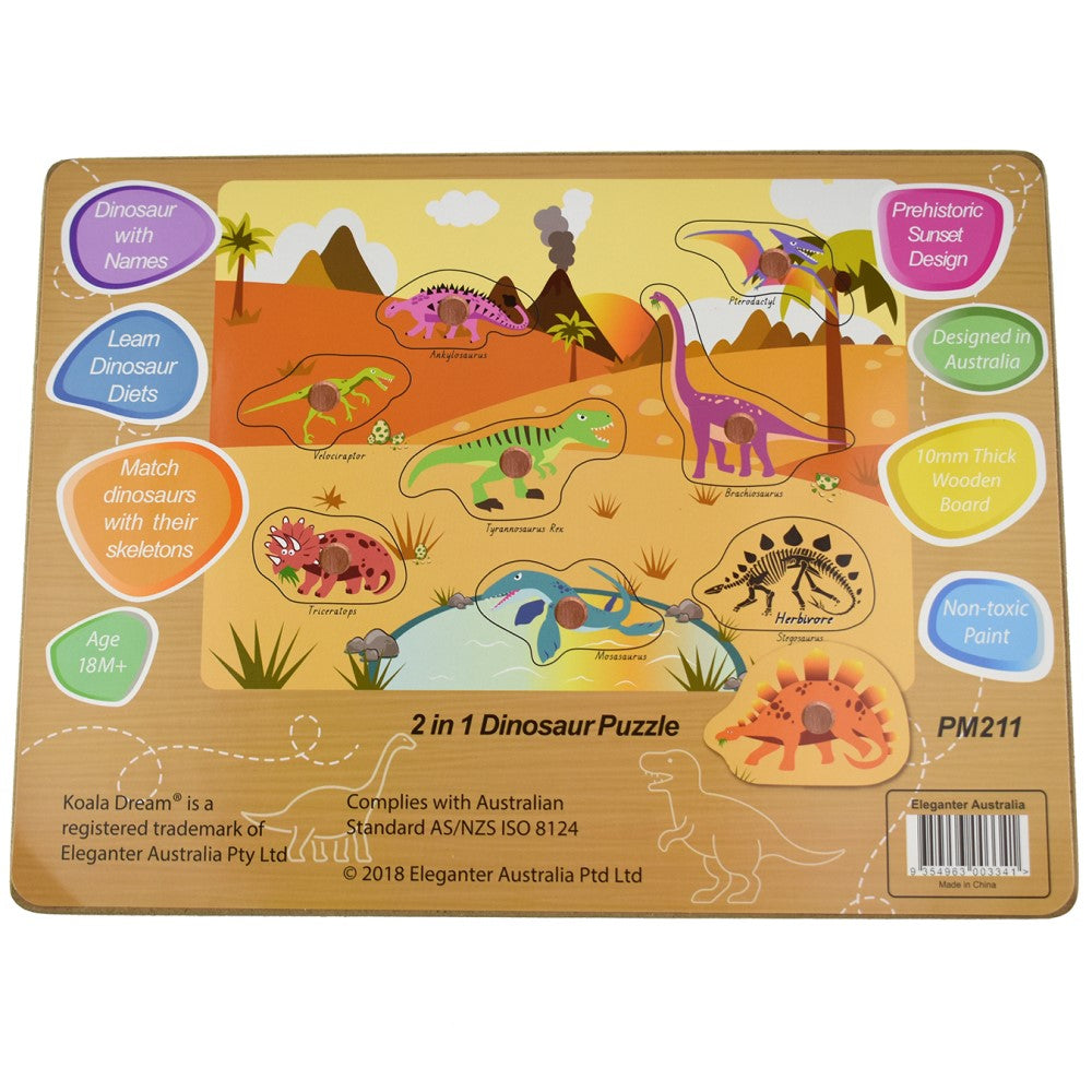 2 IN 1 Dinosaur Peg Puzzle & Shape Sorter
