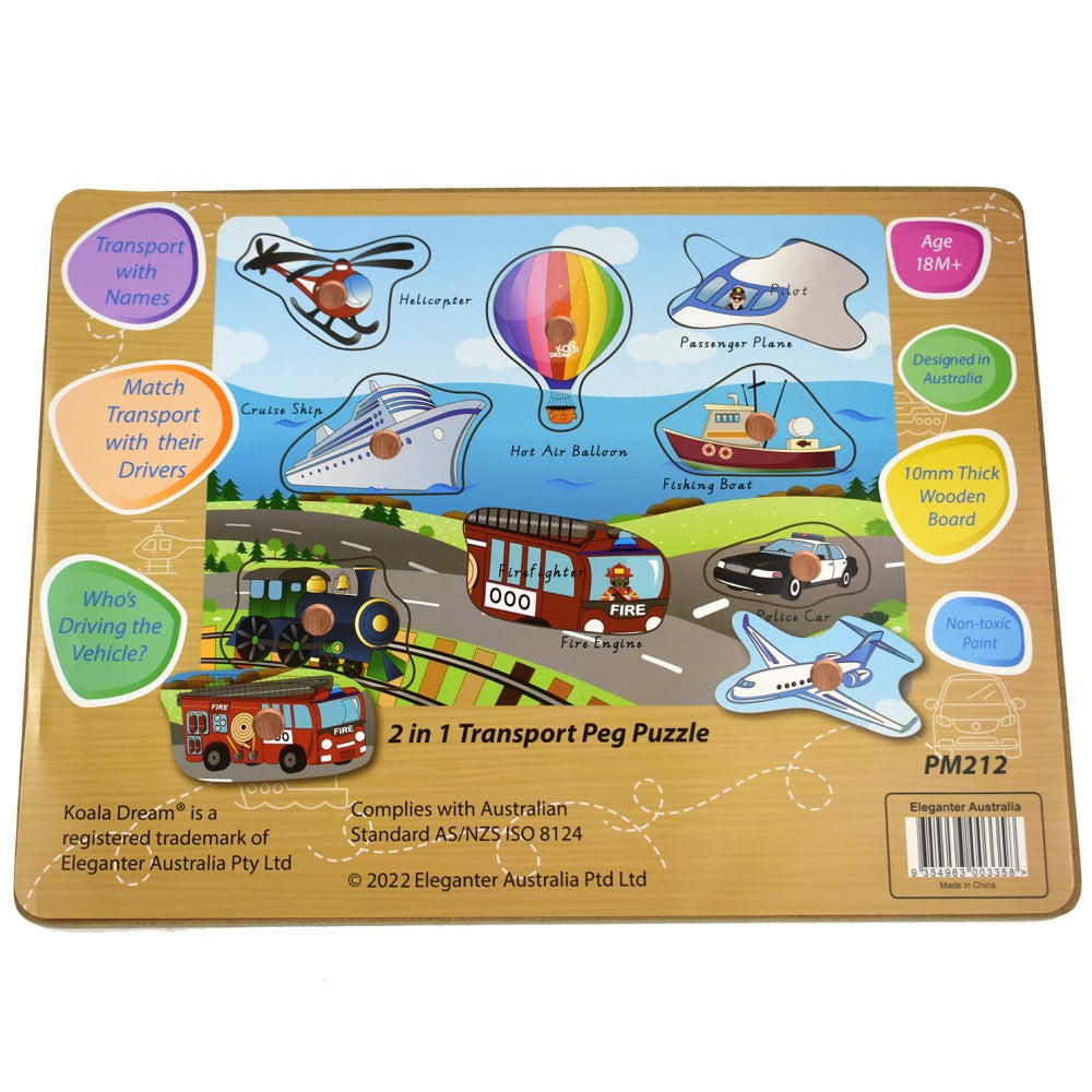 2 IN 1 Transport Peg Puzzle & Shape Sorter