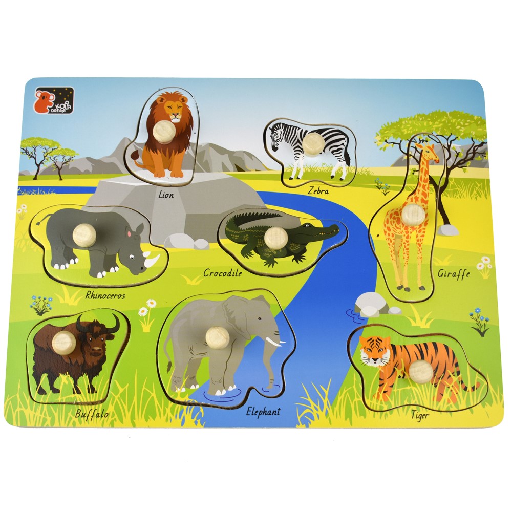 2 IN 1 Wild Animals Peg Puzzle & Shape Sorter