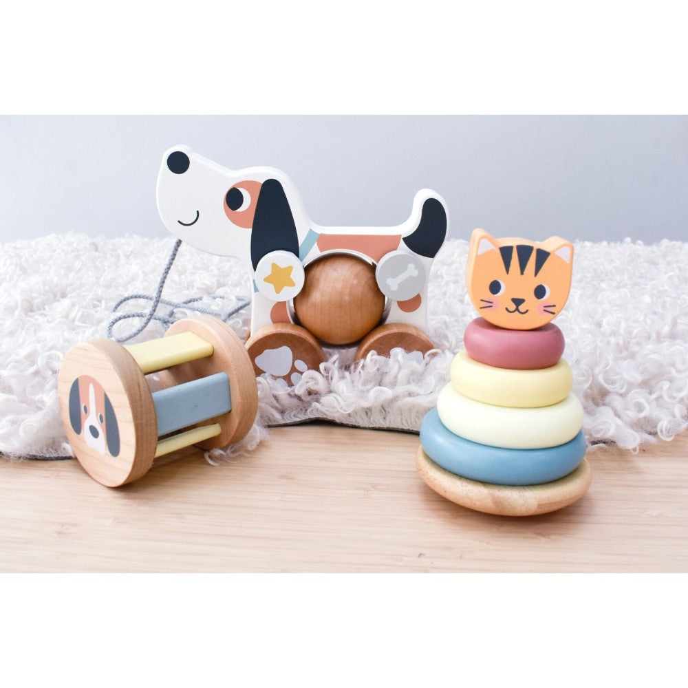 3-in-1 Baby Snuggle & Rattle Set - Cat & Puppy