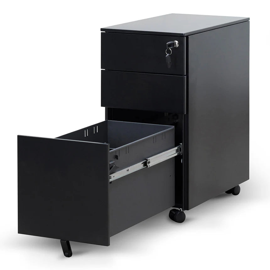 3 Drawers Slim Wooden Mobile Pedestal - Black