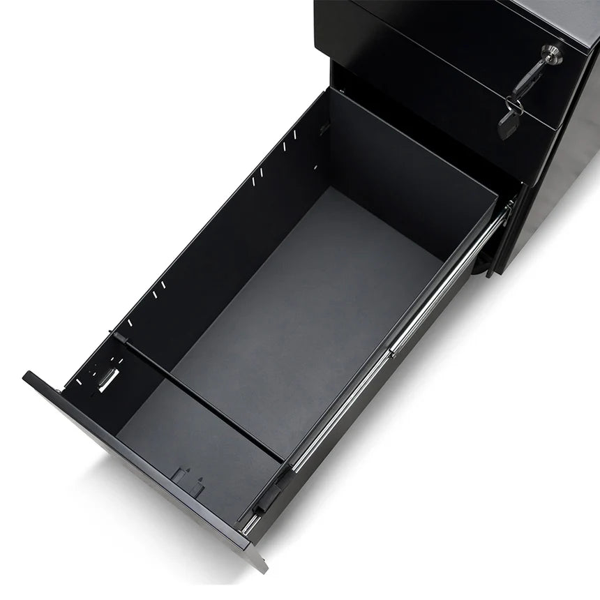 3 Drawers Slim Wooden Mobile Pedestal - Black