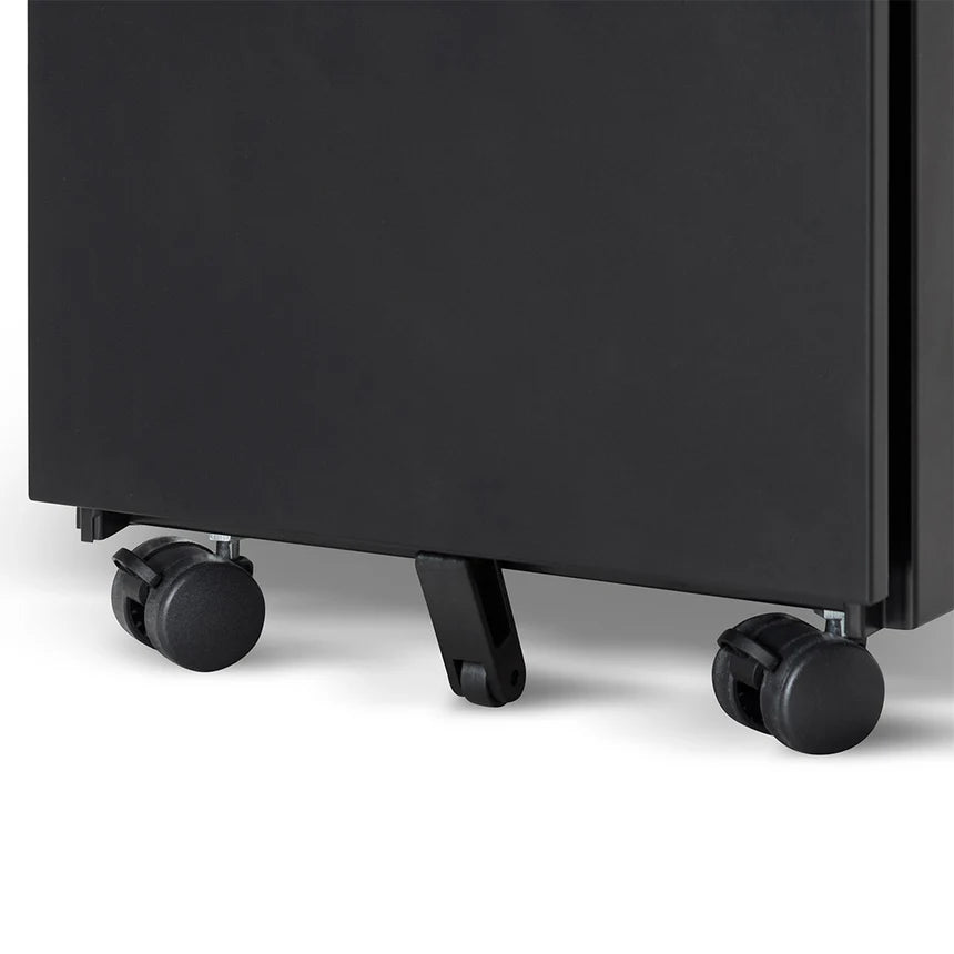 3 Drawers Slim Wooden Mobile Pedestal - Black