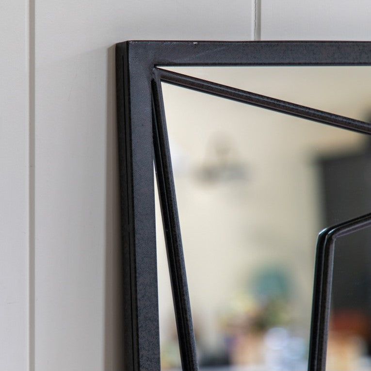Abstract Black Geometric Beadboard Wall Mirror