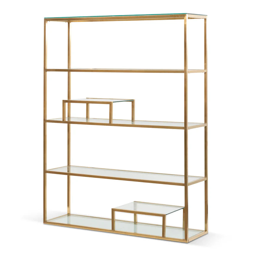 Aesthetic Glass Shelving Unit 140cms - Brushed Gold Frame