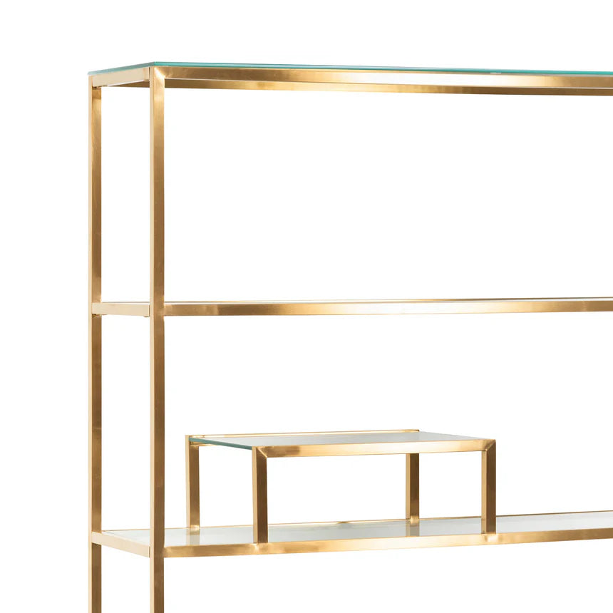 Aesthetic Glass Shelving Unit 140cms - Brushed Gold Frame