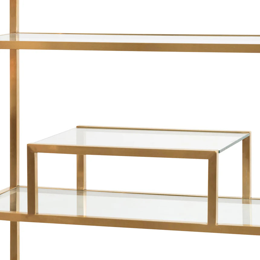Aesthetic Glass Shelving Unit 140cms - Brushed Gold Frame