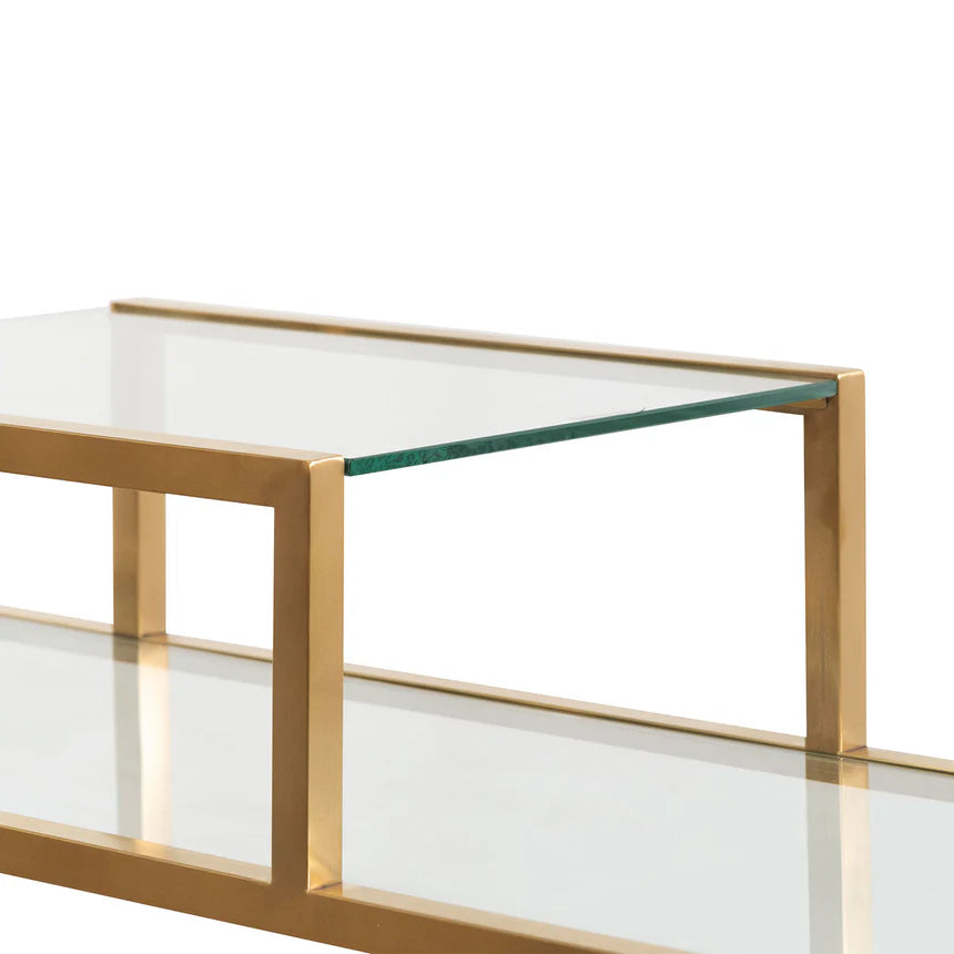 Aesthetic Glass Shelving Unit 140cms - Brushed Gold Frame
