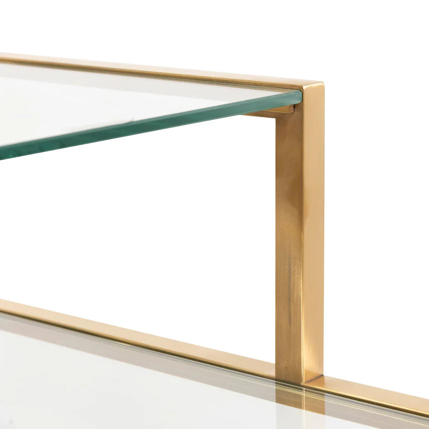 Aesthetic Glass Shelving Unit 140cms - Brushed Gold Frame