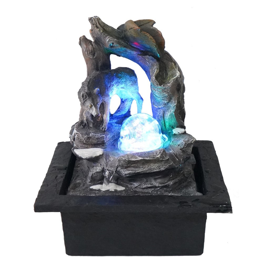 Alpha Wolf Polyresin Fountain Tabletop Decor